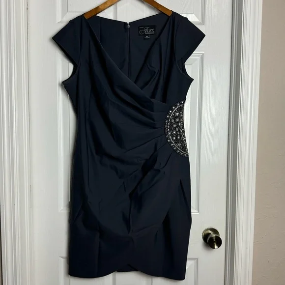 Alex Evenings Petite Beaded Ruched Sheath Dress - Picture 3 of 9